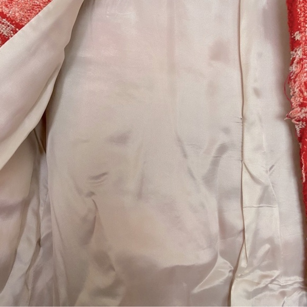 Red Tweed Crop Jacket - Checkered Pattern - image 4